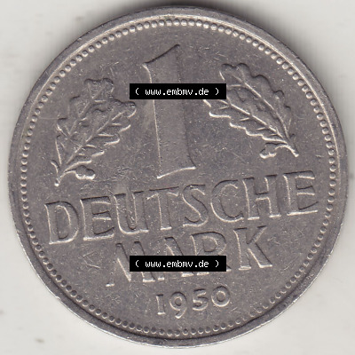 BRD Münzen 1 Deutsche Mark, Umlaufmünze 1950-2001, 1 DM Deutsche Mark, 1950 G-3. Münzen-Rückseite mit Nennwert / Nominalwert... Sammlung