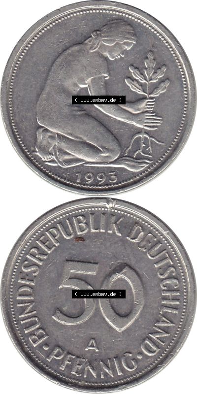 1990-2001, 50 Pfennig BRD Deutschland 1993 A Sammlung
