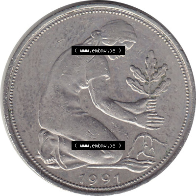 1950-2001, 50 Pfennig BRD Deutschland 1991 München mit Mzz. D Sammlung