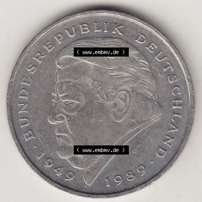 BRD Münzen 2 DM, Gedenkmünze 1991-2001, 2 DM, Deutsche Mark Franz Josef Strauß 1995 A-1. Rückseite einer 2 DM, 2 Deutsche... Sammlung