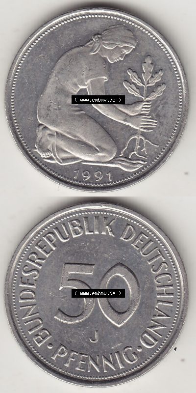 1950-2001, 50 Pfennig BRD Deutschland 1991 J Sammlung