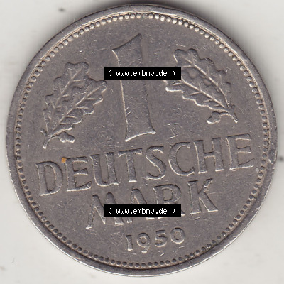 BRD Münzen 1 Deutsche Mark, Umlaufmünze 1950-2001, 1 DM Deutsche Mark, 1950 F-2. Münzen-Rückseite mit Nennwert / Nominalwert... Sammlung
