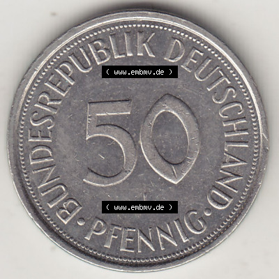 BRD Münzen 50 Pf. Umlaufmünze 1950-2001, 50 Pfennig 1993 J-1. Rückseite mit Wert-Zahl der digitalisierten 50 Pfennig J, mit... Sammlung