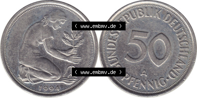 1990-2001, 50 Pfennig BRD Deutschland 1994 A Sammlung