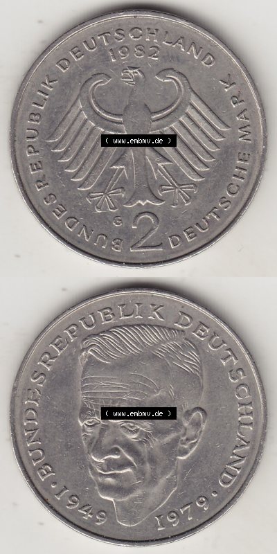2 DM, Deutsche Mark Kurt Schumacher 1982 G-1 Sammlung