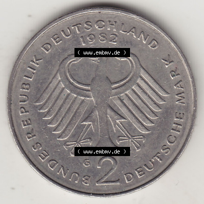 2 DM, Deutsche Mark Kurt Schumacher 1982 G-1 Sammlung