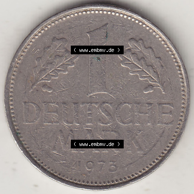 BRD Münzen 1 Deutsche Mark, Umlaufmünze 1950-2001, 1 DM Deutsche Mark, 1973 F-3. Münzen-Rückseite mit Nennwert / Nominalwert... Sammlung