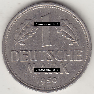 BRD Münzen 1 Deutsche Mark, Umlaufmünze 1950-2001, 1 DM Deutsche Mark, 1950 G-1. Münzen-Rückseite mit Nennwert / Nominalwert... Sammlung