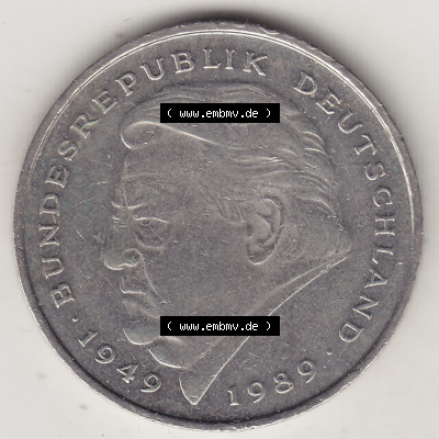 BRD Münzen 2 DM, Gedenkmünze 1991-2001, 2 DM, Deutsche Mark Franz Josef Strauß 1991 A-1. Rückseite einer 2 DM, 2 Deutsche... Sammlung