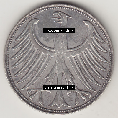 BRD Münzen Silbermünze 1951-1974, 5 DM, 5 Deutsche Mark Silberadler, Heiermann 1951 J-1. Vorderseite einer Silbermünze 5 DM,... Sammlung