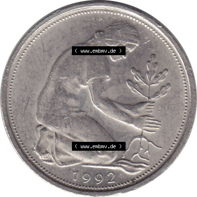 1990-2001, 50 Pfennig BRD Deutschland 1992 A Sammlung