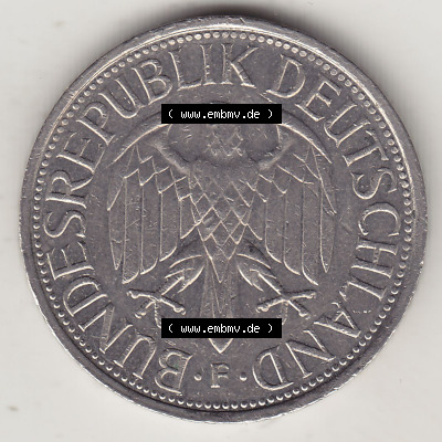 BRD Münzen 1 Deutsche Mark, Umlaufmünze 1950-2001, 1 DM Deutsche Mark, 1988 F-1. Vorderseite einer 1 DM, 1 Deutsche Mark F,... Sammlung