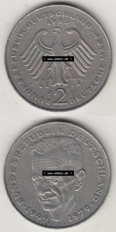 2 DM, Deutsche Mark Kurt Schumacher 1985 J-1 Sammlung