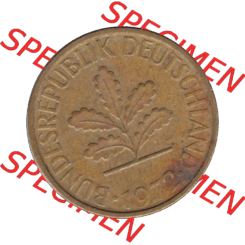 BRD Münzen 5 Pf., Umlaufmünze 1950-2001, 5 Pfennig, 1972 G-01. Vorderseite der digitalisierte 5 Pfennig G, mit Mzz. G für Münzstätte... Sammlung