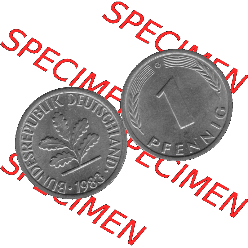 BRD Münzen 1 Pfennig BRD-Deutschland Umlaufmünze in Graustufen PNG 1950-2001, 1 Pfennig 1983, 1980er Jahre Münzstätte Karlsruhe G-01. Graustufen-Bilder der Vorderseite... Sammlung