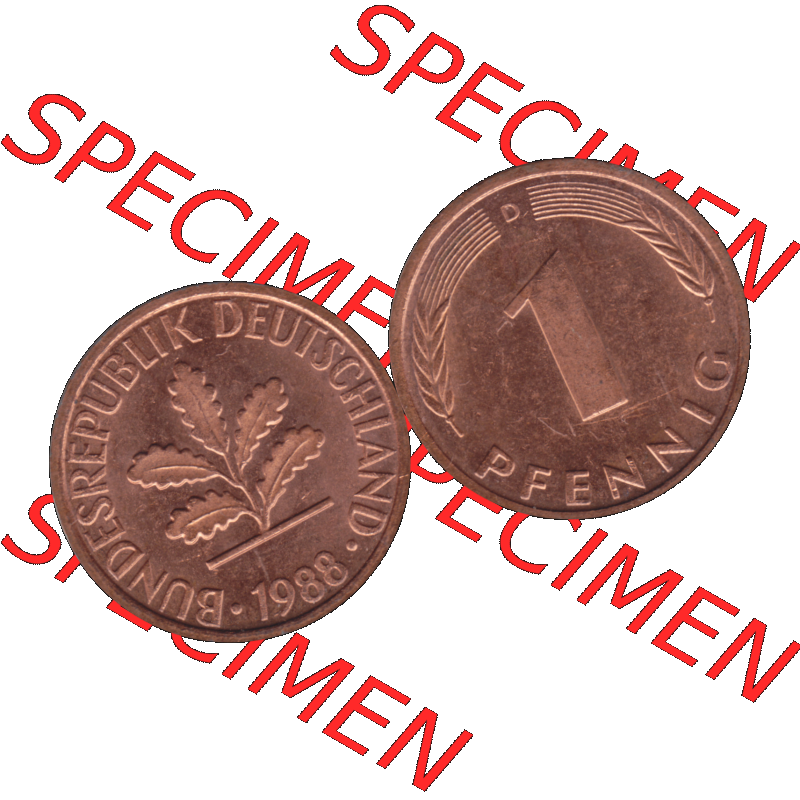 BRD Münzen in PNG 1950-2001, 1 Pfennig der BRD Deutschland 1988, 1980er Jahre Münzzeichen München D-01. Die PNG-Grafik zeigt eine 1 Pfennig Münze der Bundesrepublik... Sammlung