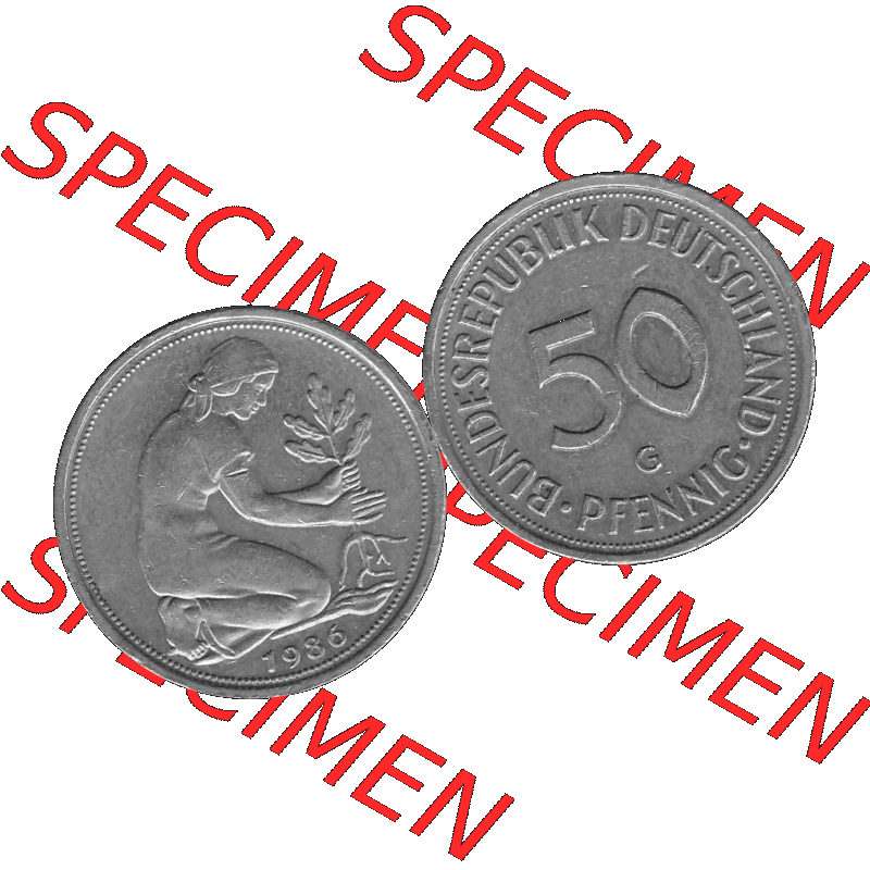 BRD Münzen Deutschland G 50 Pf. Umlaufmünze in Graustufen PNG 1950-2001, 50 Pfennig 1986 Münzzeichen "G" für Karlsruhe - "G"-01 Graustufen. PNG... Sammlung