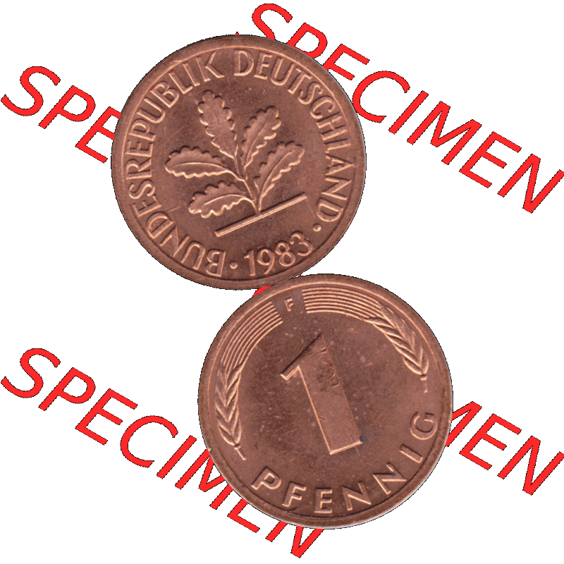 BRD Münzen 1 Pfennig Umlaufmünze in PNG 1950-2001, 1 Pfennig 1983, 1980er Jahre Stuttgart F-01. Hier befindet sich eine PNG-Grafik einer 1 Pfennig Münze Stuttgart Mzz.... Sammlung