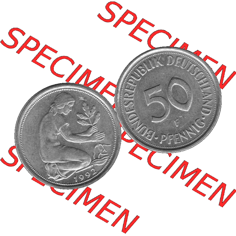 BRD Münzen Deutschland F 50 Pf. Umlaufmünze in Graustufen PNG 1950-2001, 50 Pfennig 1992 Münzzeichen "F" für Stuttgart - "F"-01 Graustufen. PNG... Sammlung