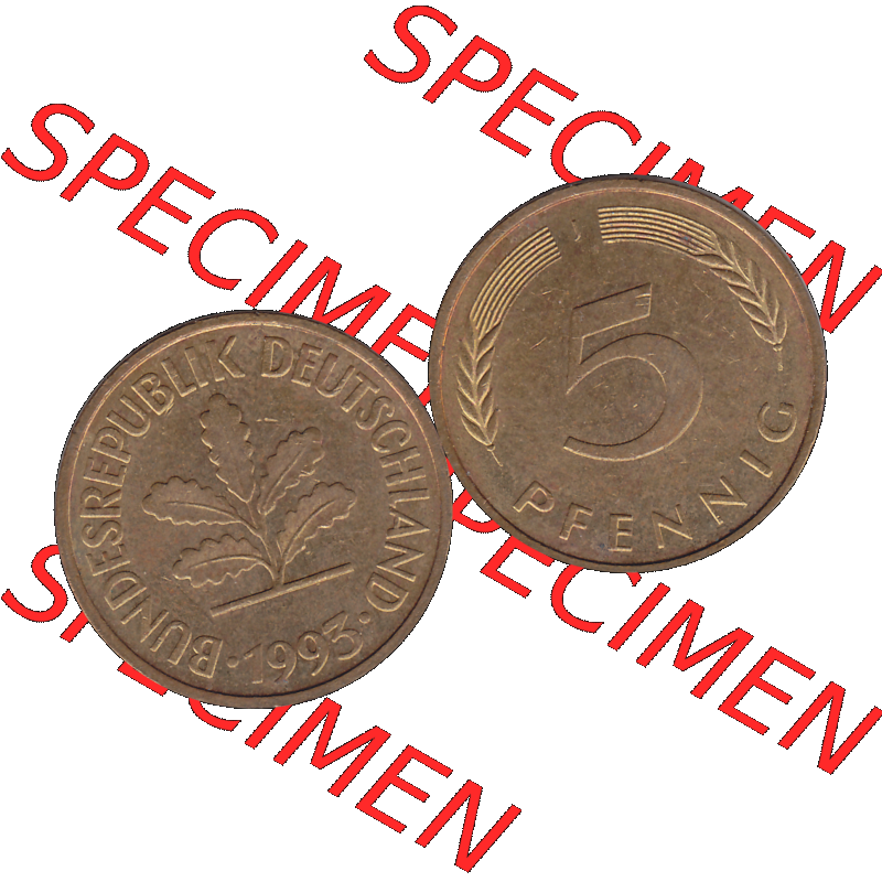 BRD Münzen 5 Pf., Umlaufmünze 1950-2001, 5 Pfennig, 1993 J-01. PNG Computer-Grafik einer digitalisierten 5 Pfennig Münze aus den BRD Jahren, Vorderseite... Sammlung