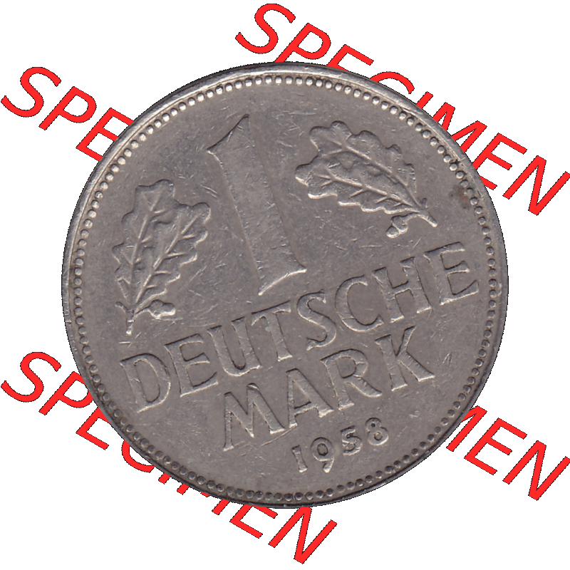 BRD Münzen 1 DM, Umlaufmünze 1950-2001, 1 / Eine DM - Eine Deutsche Mark, 1958 G-1. Münzen-Rückseite als transparente PNG-Grafik mit Nennwert / Nominalwert... Sammlung
