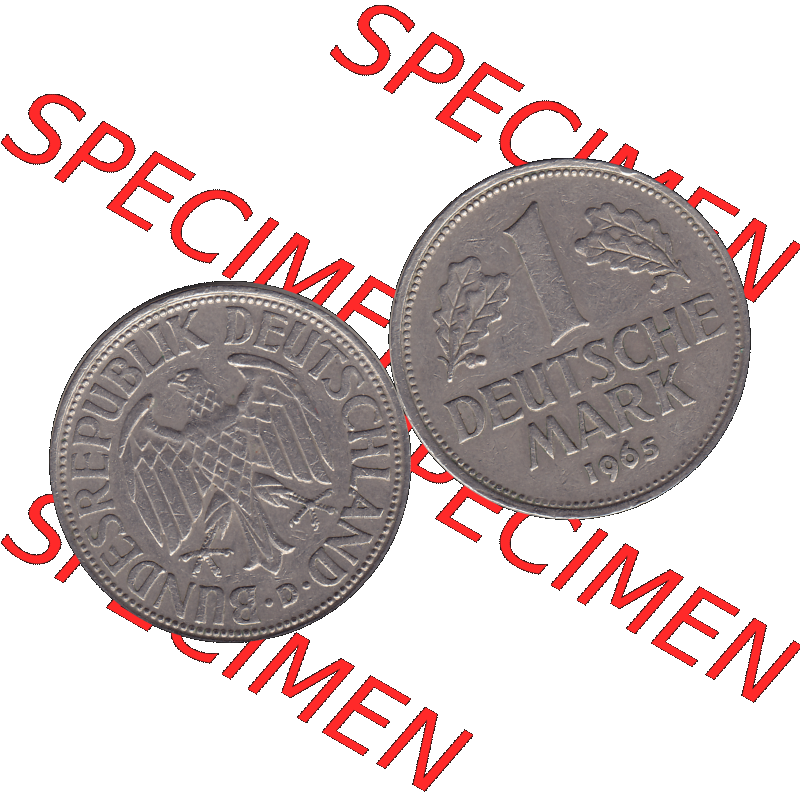 BRD Münzen 1 DM, Umlaufmünze 1950-2001, 1 / Eine DM - Eine Deutsche Mark, 1965 D-1. Münzen-Rückseite und Münzen-Vorderseite als transparente PNG-Grafik... Sammlung
