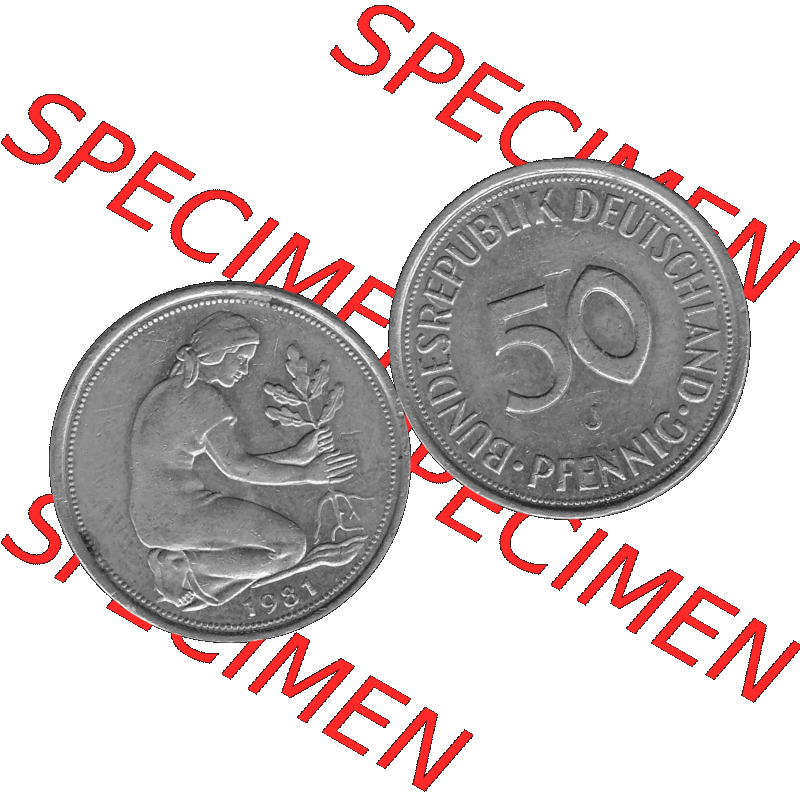 BRD Münzen Deutschland J 50 Pf. Umlaufmünze in Graustufen PNG 1950-2001, 50 Pfennig 1981 Münzzeichen "J" für Hamburg "J"-01 Graustufen. PNG Computer-Grafik... Sammlung