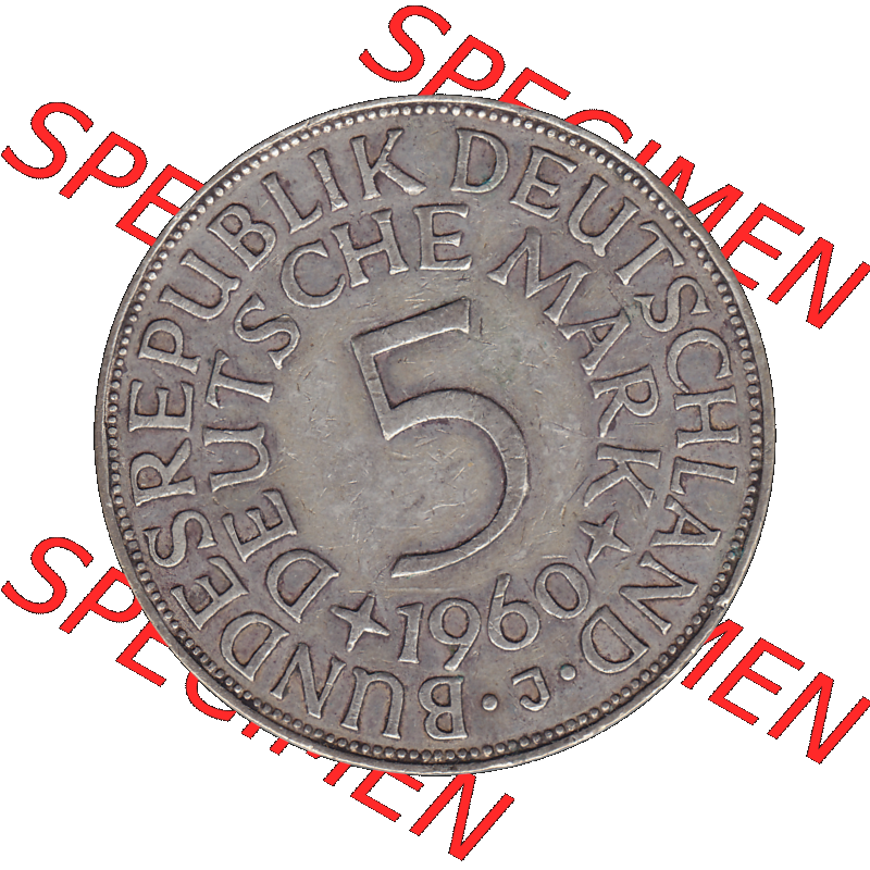 BRD Münzen 5 Deutsche Mark, 5 DM Silbermünze in 625/1000 Silber 1951-1974, 5 DM, 5 Deutsche Mark Silberadler, Heiermann 1960 J-1. Das Bild/Foto zeigt die... Sammlung