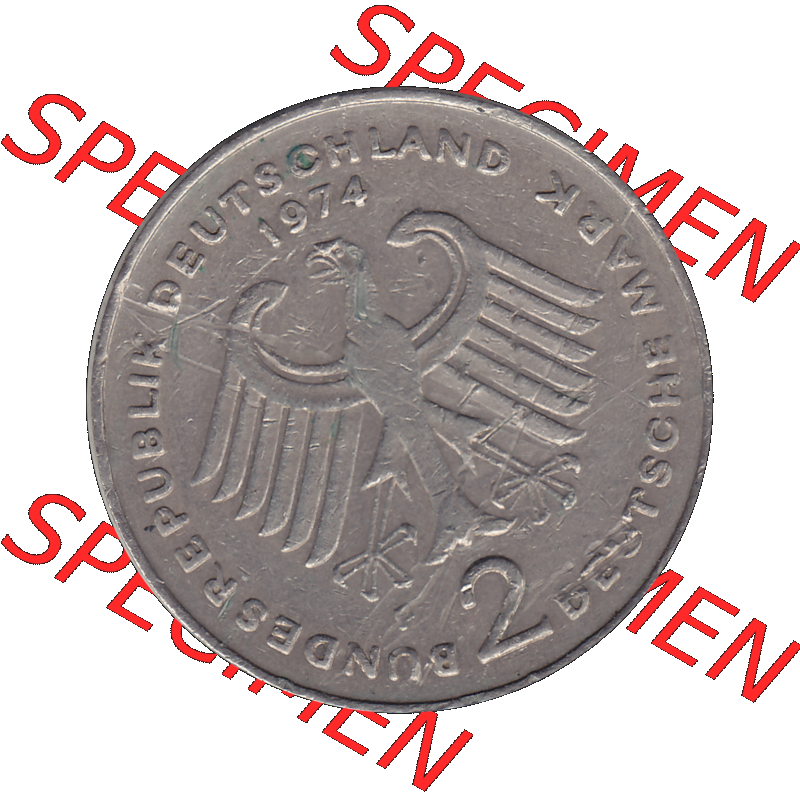 BRD Münzen 2 DM, Gedenkmünze in PNG 1969-1987, 2 DM, Deutsche Mark Konrad Adenauer 1974 Münzzeichen Mzz Stuttgart F-1. Vorderseite mit Deutschen Adler von 2 DM Gedenkmünze... Sammlung