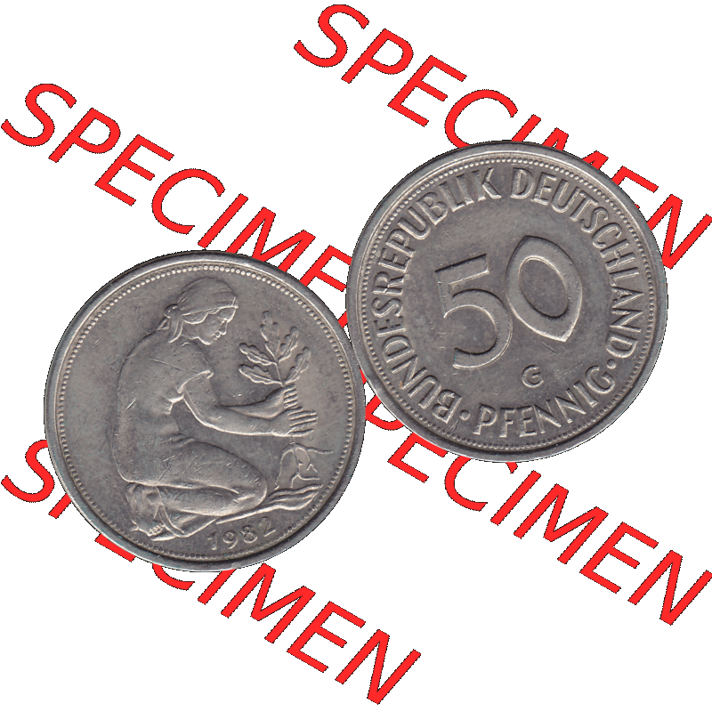 BRD Münzen 50 Pf. Umlaufmünze in PNG 1950-2001, 50 Pfennig BRD Deutschland 1982 Münzstätte Karlsruhe Mzz. "G"-01. 50 Pfennig Münze BRD der... Sammlung
