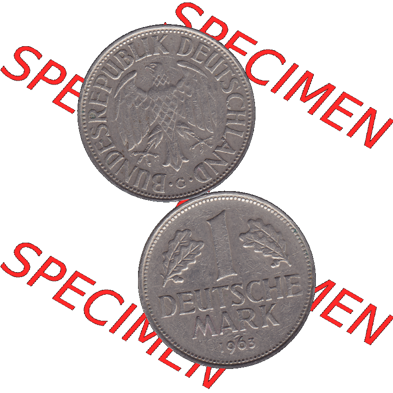 BRD Münzen 1 DM, Umlaufmünze 1950-2001, 1 / Eine DM - Eine Deutsche Mark, 1963 G-1. transparente PNG-Grafik der Münzen-Rückseite und Münzen-Vorderseite... Sammlung
