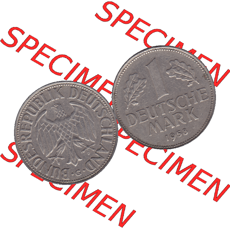 BRD Münzen 1 DM, Umlaufmünze 1950-2001, 1 / Eine DM - Eine Deutsche Mark, 1958 G-1. Münzen-Rückseite und Münzen-Vorderseite als transparente PNG-Grafik... Sammlung