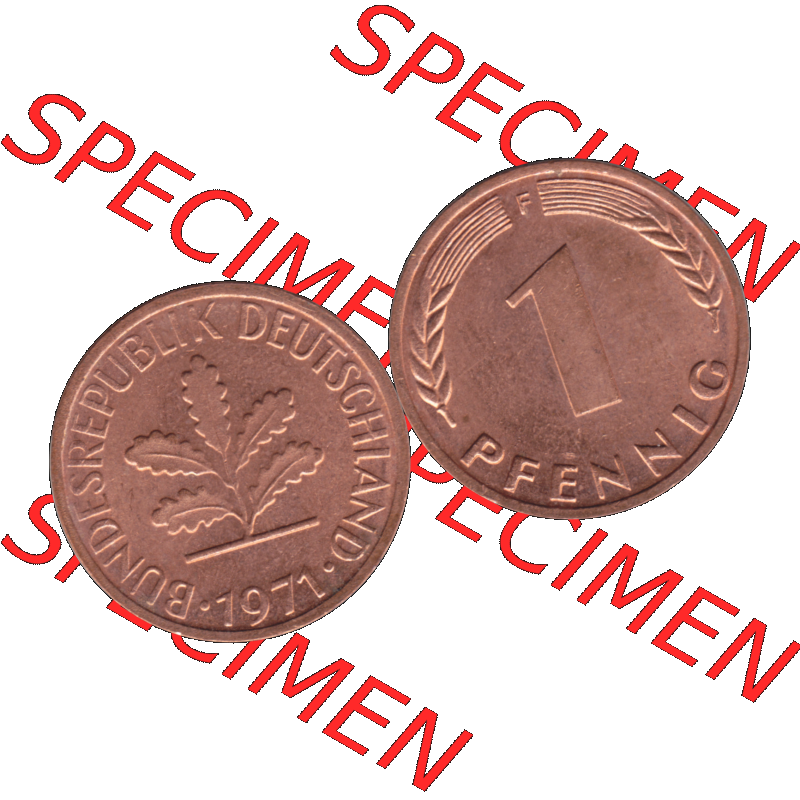 BRD Münzen 1 Pfennig Umlaufmünze in PNG 1950-2001, 1 Pfennig 1971, 1970er Jahre Stuttgart F-01. Die PNG-Grafik zeigt eine 1 Pfennig Münze der Bundesrepublik Deutschland.... Sammlung
