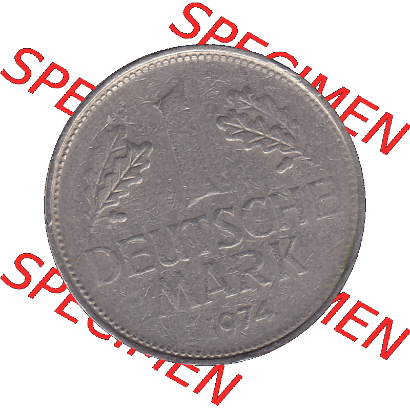BRD Münzen 1 DM, Umlaufmünze 1950-2001, 1 / Eine DM - Eine Deutsche Mark, 1974 F-1. Münzen-Rückseite als transparente PNG-Grafik mit Nennwert / Nominalwert... Sammlung