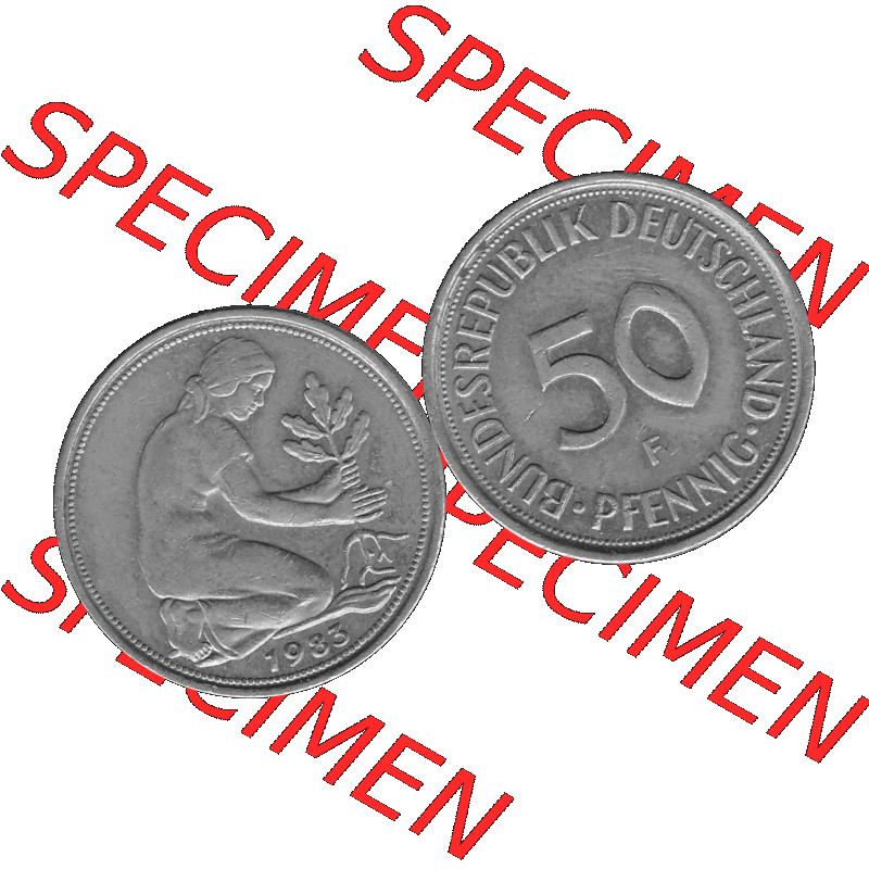 BRD Münzen Deutschland F 50 Pf. Umlaufmünze in Graustufen PNG 1950-2001, 50 Pfennig 1983 Münzzeichen "F" für Stuttgart - "F"-01 Graustufen. PNG... Sammlung