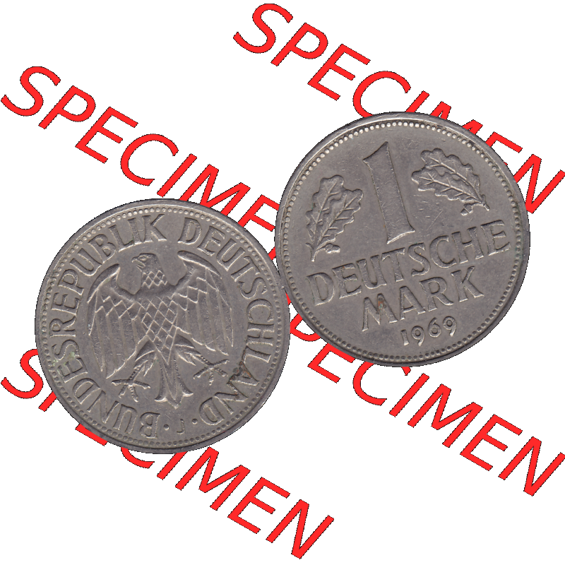 BRD Münzen 1 DM, Umlaufmünze 1950-2001, BRD Deutschland 1 / Eine DM - 1 Eine Deutsche Mark, 1969 Münzzeichen Hamburg Mzz J-1. Münzen-Rückseite und... Sammlung