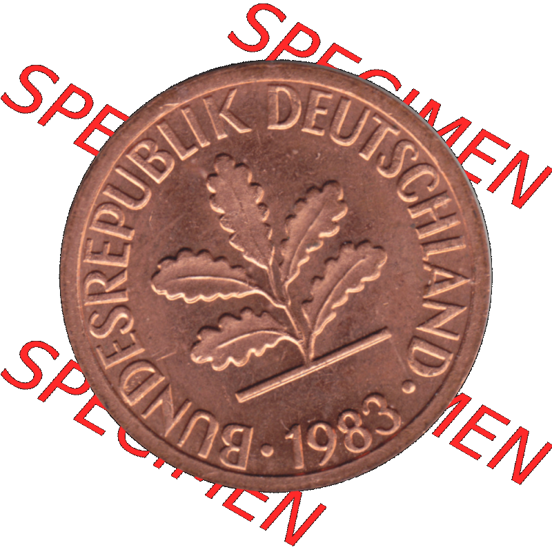 BRD Münzen 1 Pfennig Umlaufmünze in PNG 1950-2001, 1 Pfennig 1983, 1980er Jahre Stuttgart F-01. Vorderseite der digitalisierte 1 Pfennig F, mit Mzz. F für... Sammlung