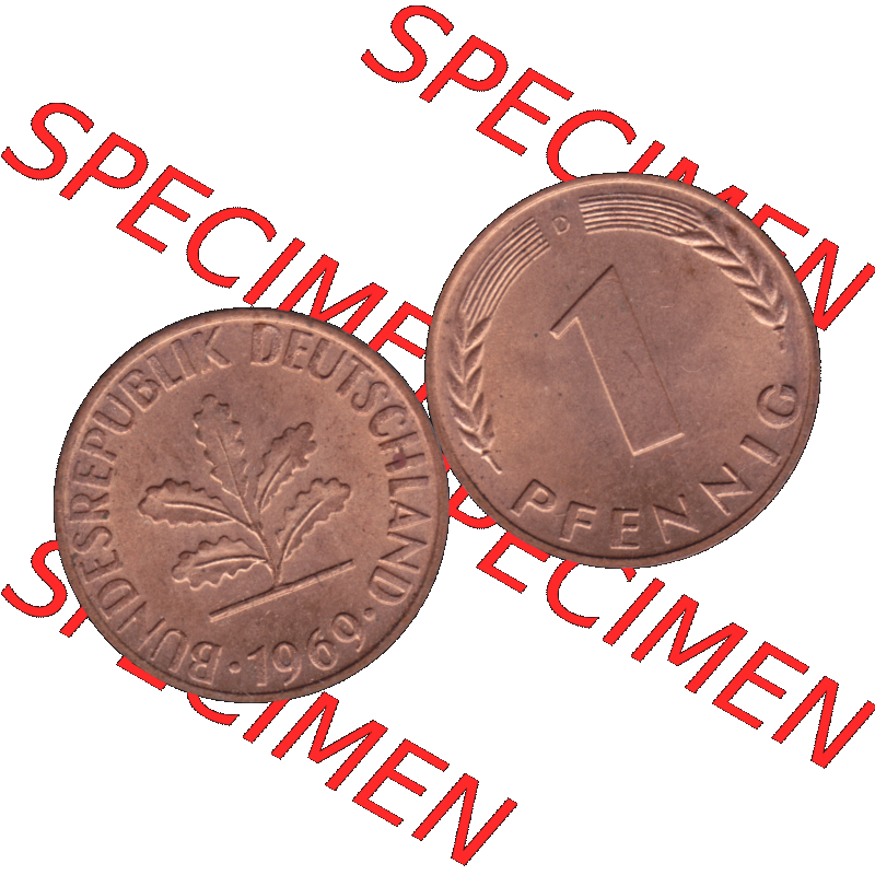 BRD Münzen in PNG 1950-2001, 1 Pfennig der BRD Deutschland 1969, 1960er Jahre Mzz. München D-01. Die PNG-Grafik zeigt eine 1 Pfennig Münze der Bundesrepublik Deutschland.... Sammlung