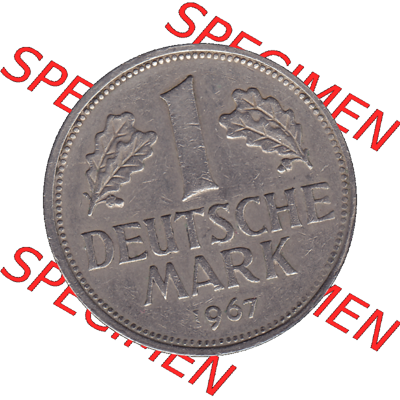 BRD Münzen 1 DM, Umlaufmünze 1950-2001, BRD Deutschland 1 / Eine DM - 1 Eine Deutsche Mark, 1967 Münzzeichen Hamburg Mzz J-1. Münzen-Rückseite mit... Sammlung