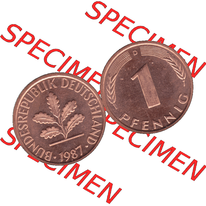 BRD Münzen in PNG 1950-2001, 1 Pfennig der BRD Deutschland 1987, 1980er Jahre Münzzeichen München D-01. Die PNG-Grafik zeigt eine 1 Pfennig Münze der Bundesrepublik... Sammlung