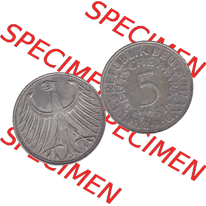BRD Münzen 5 Deutsche Mark, 5 DM Silbermünze in 625/1000 Silber 1951-1974, 5 DM, 5 Deutsche Mark Silberadler, Heiermann 1951 J-1. Das digitale Bild/Foto... Sammlung
