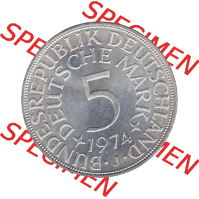 BRD Münzen 5 Deutsche Mark, 5 DM Silbermünze in 625/1000 Silber 1951-1974, 5 DM, 5 Deutsche Mark Silberadler, Heiermann 1974 J-1. Das Bild/Foto zeigt die... Sammlung
