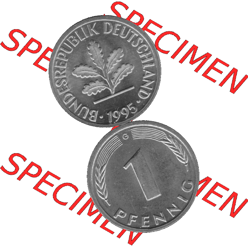 BRD Münzen 1 Pfennig BRD-Deutschland Umlaufmünze in Graustufen PNG 1950-2001, 1 Pfennig 1995, 1990er Jahre Münzstätte Karlsruhe G-01. Graustufen-Bild erstellt aus... Sammlung