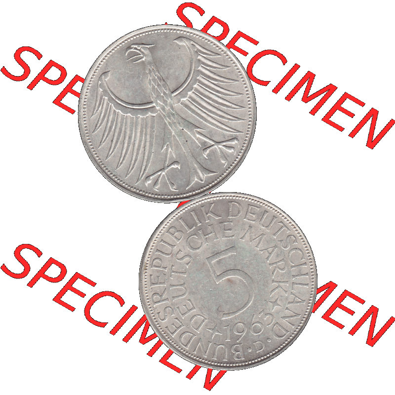 BRD Münzen 5 Deutsche Mark, 5 DM Silbermünze in 625/1000 Silber 1951-1974, 5 DM, 5 Deutsche Mark Silberadler, Heiermann 1963 D-1. Das digitale Bild/Foto... Sammlung