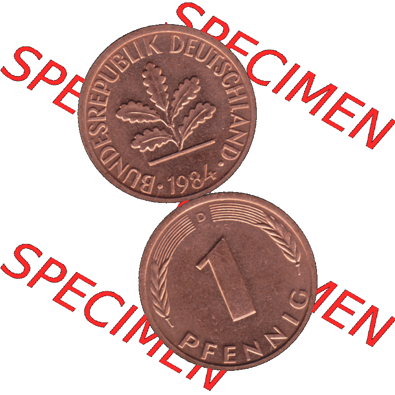 BRD Münzen in PNG 1950-2001, 1 Pfennig der BRD Deutschland 1984, 1980er Jahre Mzz. München D-01. Hier befindet sich eine PNG-Grafik einer 1 Pfennig Münze BRD mit... Sammlung