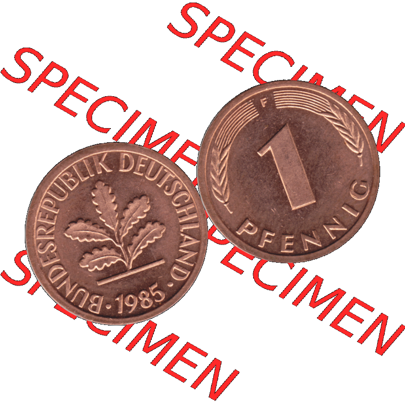 BRD Münzen 1 Pfennig Umlaufmünze in PNG 1950-2001, 1 Pfennig 1985, 1980er Jahre Stuttgart F-01. Die PNG-Grafik zeigt eine 1 Pfennig Münze der Bundesrepublik Deutschland.... Sammlung