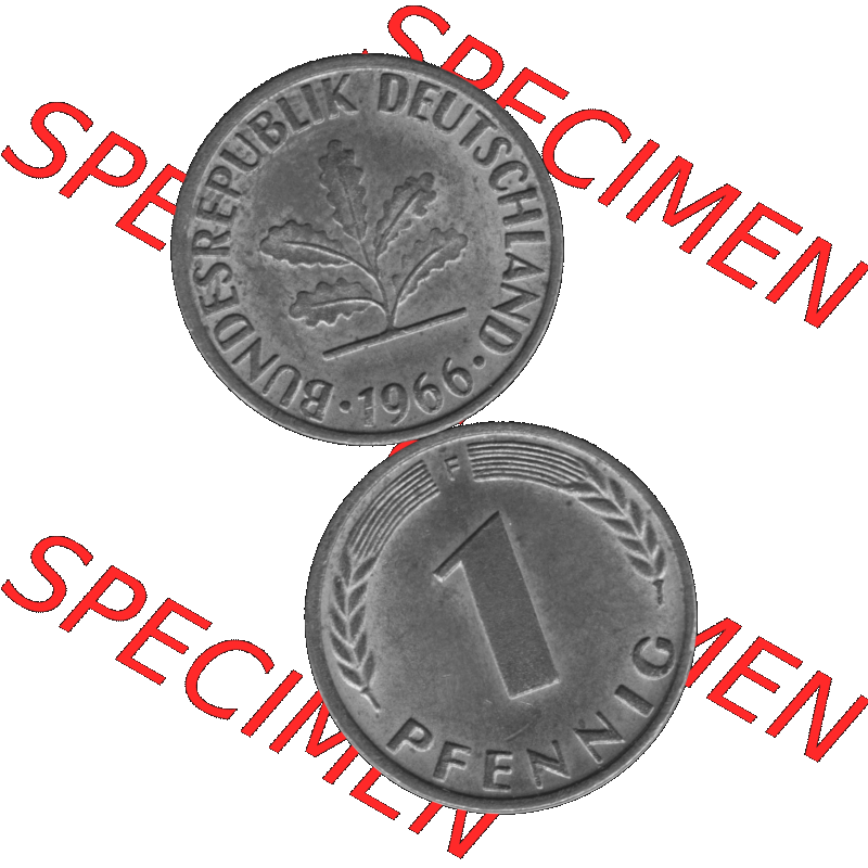 BRD Münzen 1 Pfennig Umlaufmünze in Graustufen PNG 1950-2001, 1 Pfennig 1966, 1960er Jahre Mzz. F-01. Graues-Bild 1 Pfennig F aus farbigen Bild erstellt mit Vorderseite... Sammlung