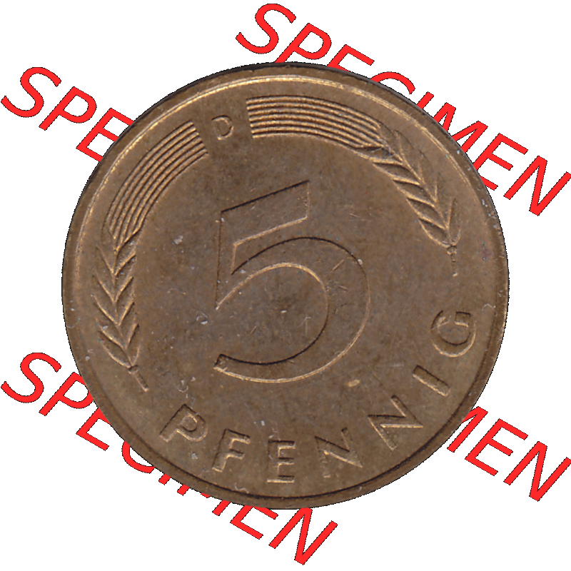 BRD Münzen 5 Pf., Umlaufmünze 1950-2001, 5 Pfennig Deutschland der BRD, 1989 Münzstätte München Mzz. D-02. Rückseite mit Wert-Zahl der... Sammlung
