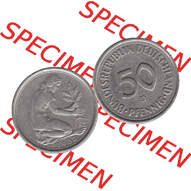 BRD Münzen 50 Pf. Umlaufmünze in PNG 1950-2001, 50 Pfennig BRD Deutschland 1988 München D-1. Transparente Vorderseite und Rückseite als PNG-Grafik mit Wert-Zahl... Sammlung