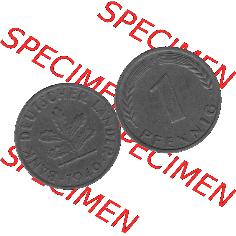BRD Münzen 1 Pfennig Umlaufmünze in Graustufen PNG 1948-1949, 1 Pfennig 1949, 1950er Jahre Mzz. F-01. Graustufen-Bild aus Farbigen Bilder mit Vorderseite und Rückseite... Sammlung